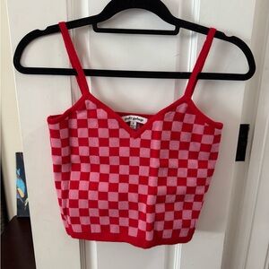 Pink & red knits checkered sweater tank top